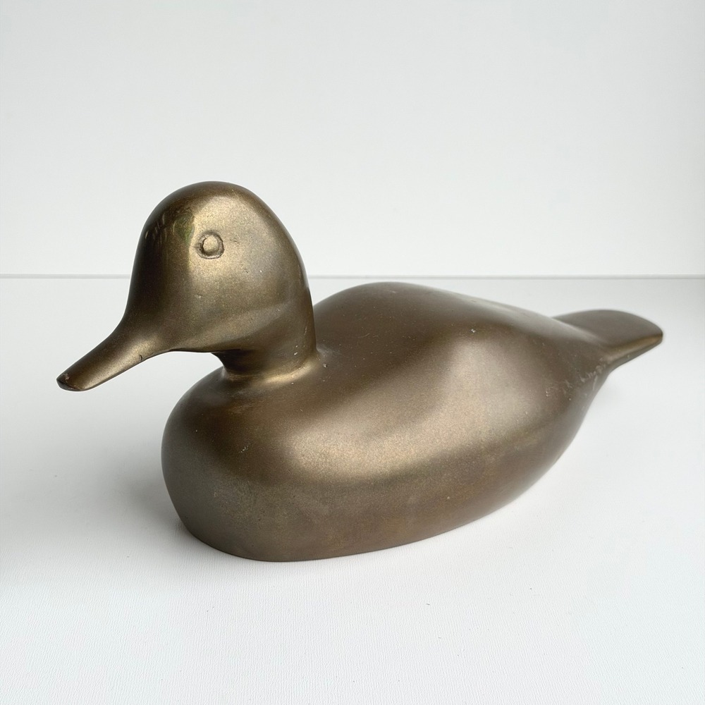 Vintage Brass Duck Decoy Figurine Gold Mid Century Modern Paperweight 11.5"